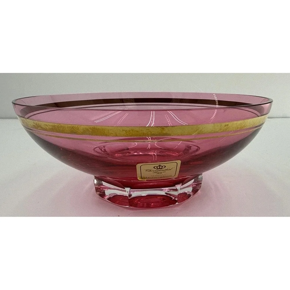 VTG Theresienthal Germany Cranberry‎ Crystal Footed Bowl Gold Gilt